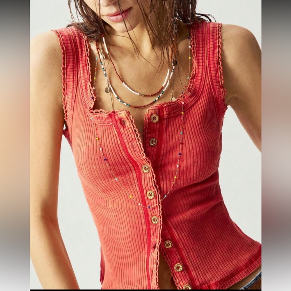 Orange Button-Down Ribbed Tank Top - Picture 7 of 15